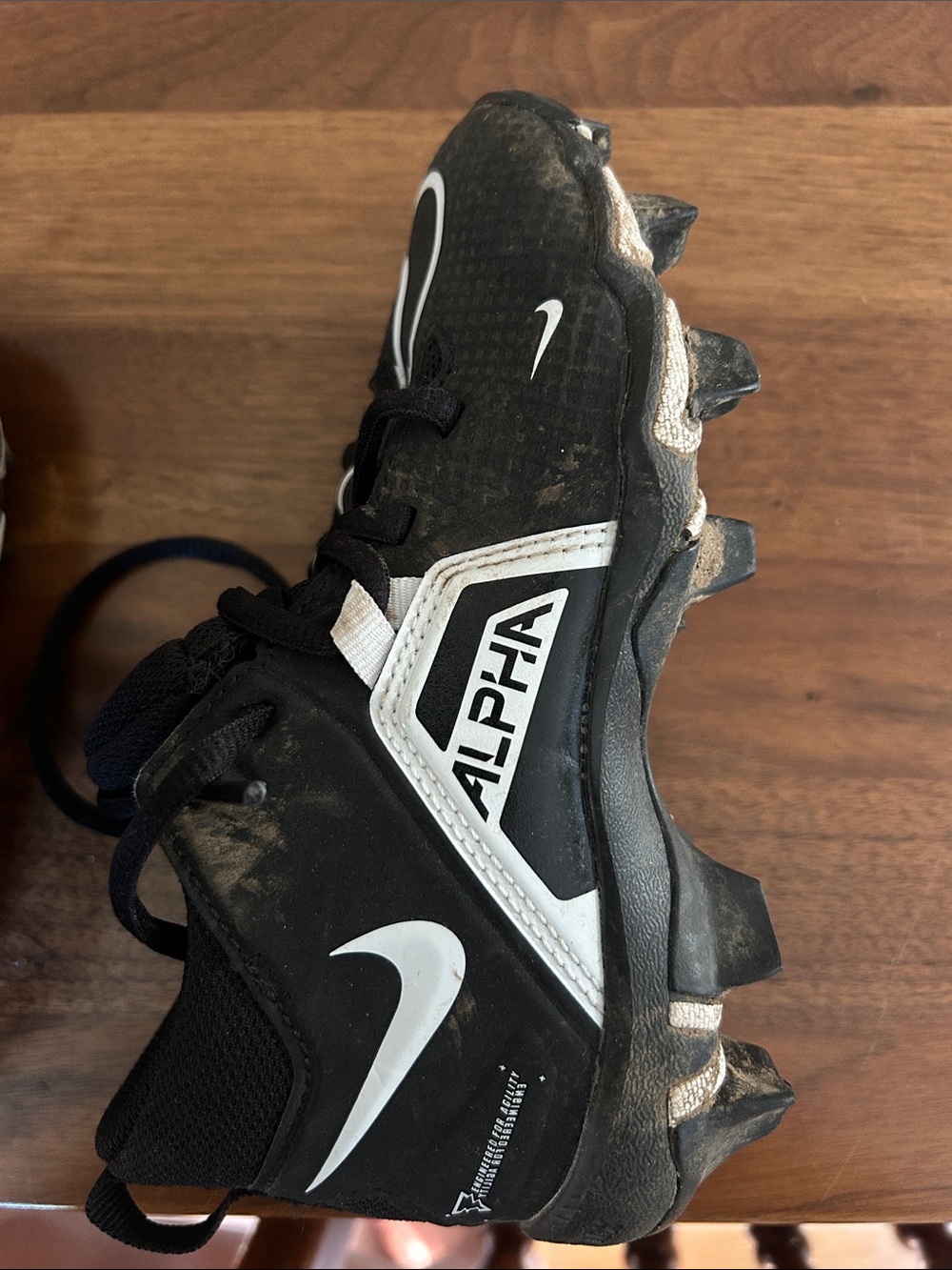 Nike Alpha Kids Black cleats with White Swoosh